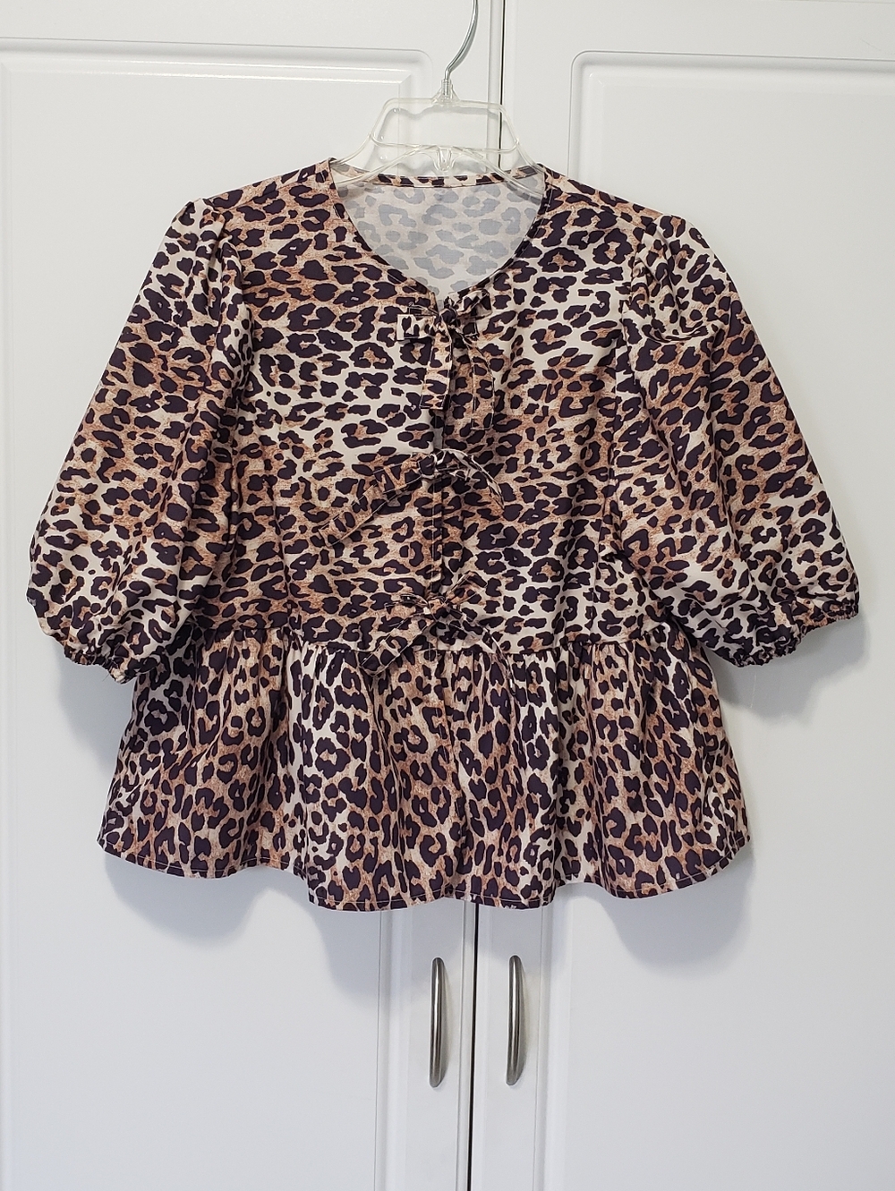 Brown, White and Black Leopard Print Top